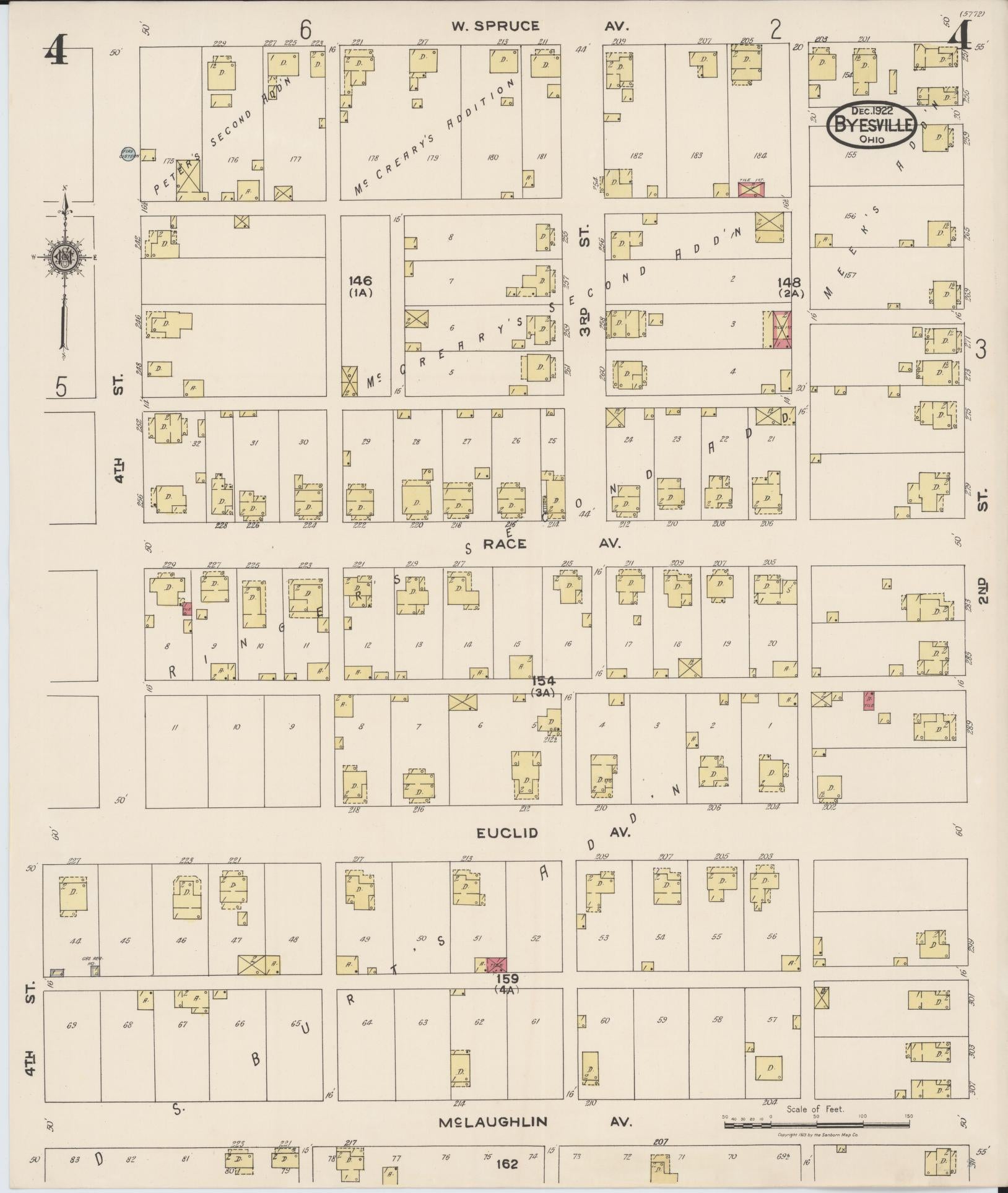 Sanborn Fire Insurance Map from Byesville, Guernsey County, Ohio (1922), Sheet #0004 - Historic Sanborn Fire Insurance Map Print, vintage old map wall art, antique decor, genealogy gift, Ohio Ohio map