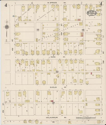 Sanborn Fire Insurance Map from Byesville, Guernsey County, Ohio (1922), Sheet #0004 - Historic Sanborn Fire Insurance Map Print, vintage old map wall art, antique decor, genealogy gift, Ohio Ohio map