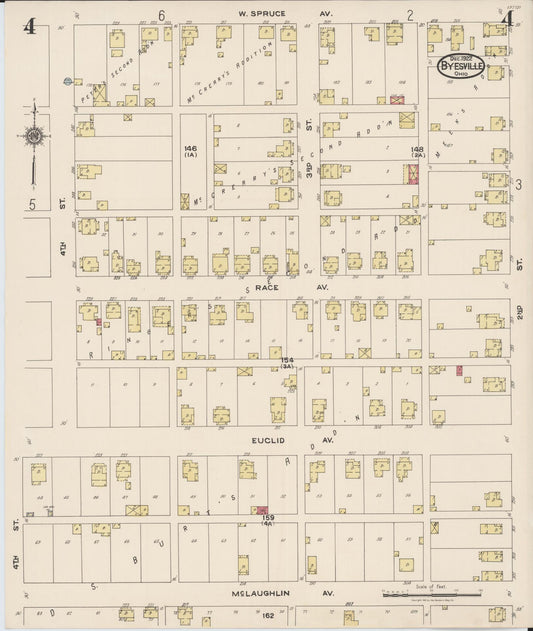 Sanborn Fire Insurance Map from Byesville, Guernsey County, Ohio (1922), Sheet #0004 - Historic Sanborn Fire Insurance Map Print, vintage old map wall art, antique decor, genealogy gift, Ohio Ohio map