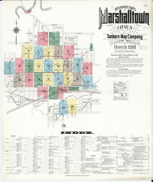 Sanborn Fire Insurance Map from Marshalltown, Marshall County, Iowa (1910), Sheet #0001 - Historic Sanborn Fire Insurance Map Print, vintage old map wall art
