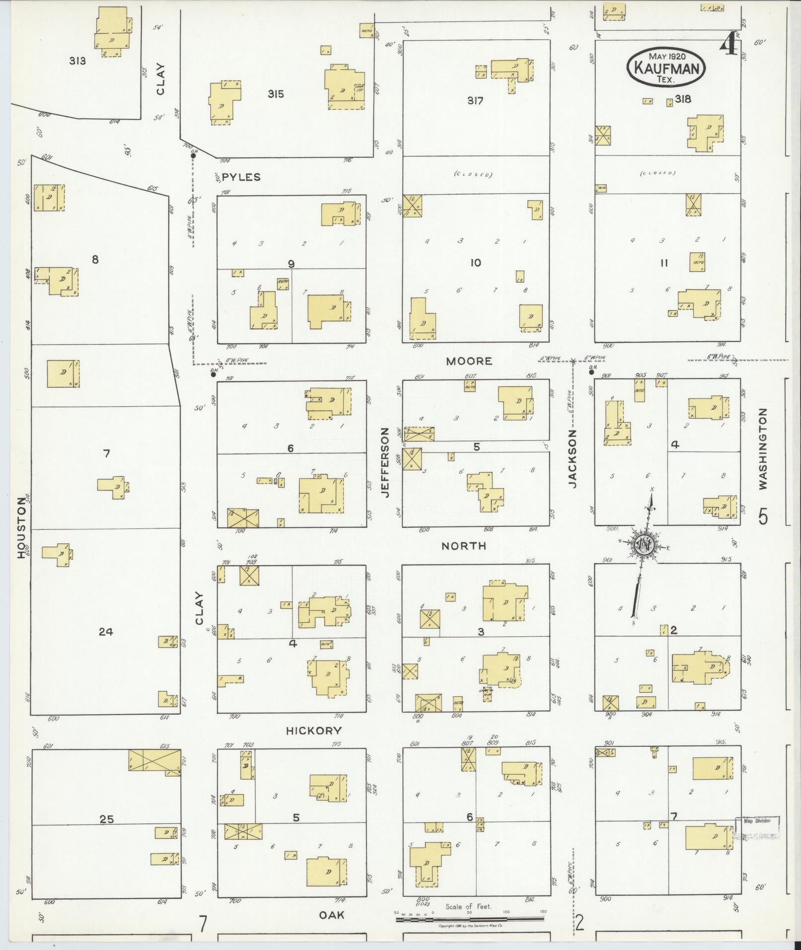 Sanborn Fire Insurance Map from Kaufman, Kaufman County, Texas (1920), Sheet #0004 - Historic Sanborn Fire Insurance Map Print, vintage old map wall art, antique decor, genealogy gift, Texas Texas map