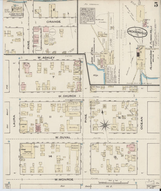 Sanborn Fire Insurance Map from Jacksonville, Duval County, Florida. (1884), Sheet 5 – Historic Sanborn Fire Insurance Map Print