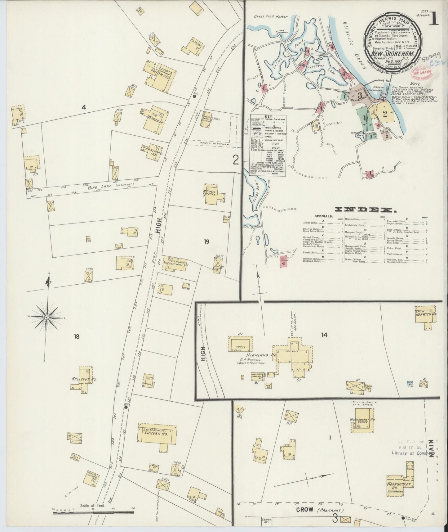 Sanborn Fire Insurance Map from New Shoreham, Newport County, Rhode Island (1897), Sheet #0001 - Historic Sanborn Fire Insurance Map Print, vintage old map wall art, antique decor, genealogy gift, Rhode Island Rhode Island map
