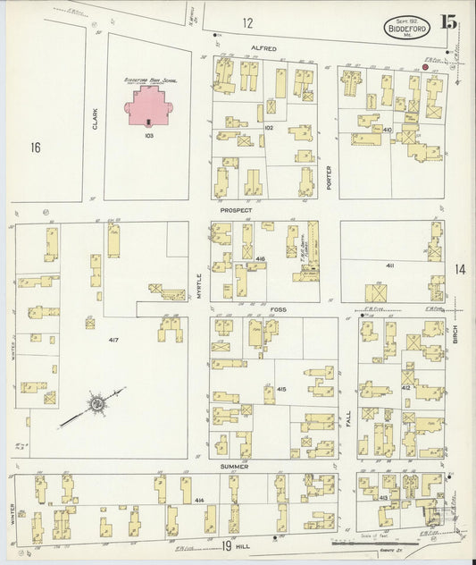 Sanborn Fire Insurance Map from Biddeford, York County, Maine (1912), Sheet #0015 - Historic Sanborn Fire Insurance Map Print, vintage old map wall art, antique decor, genealogy gift, Maine Maine map