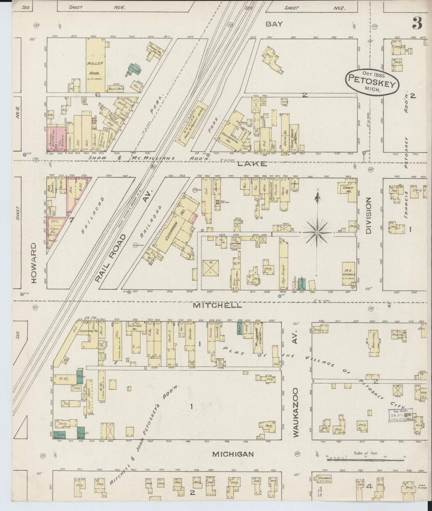 Sanborn Fire Insurance Map from Petoskey, Emmet County, Michigan (1885), Sheet #0003 - Complete Map Set gallery image, historic Sanborn map, vintage wall art, Michigan Michigan