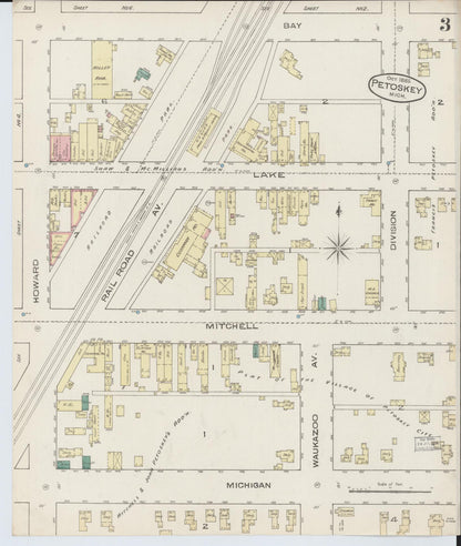 Sanborn Fire Insurance Map from Petoskey, Emmet County, Michigan (1885), Sheet #0003 - Complete Map Set gallery image, historic Sanborn map, vintage wall art, Michigan Michigan