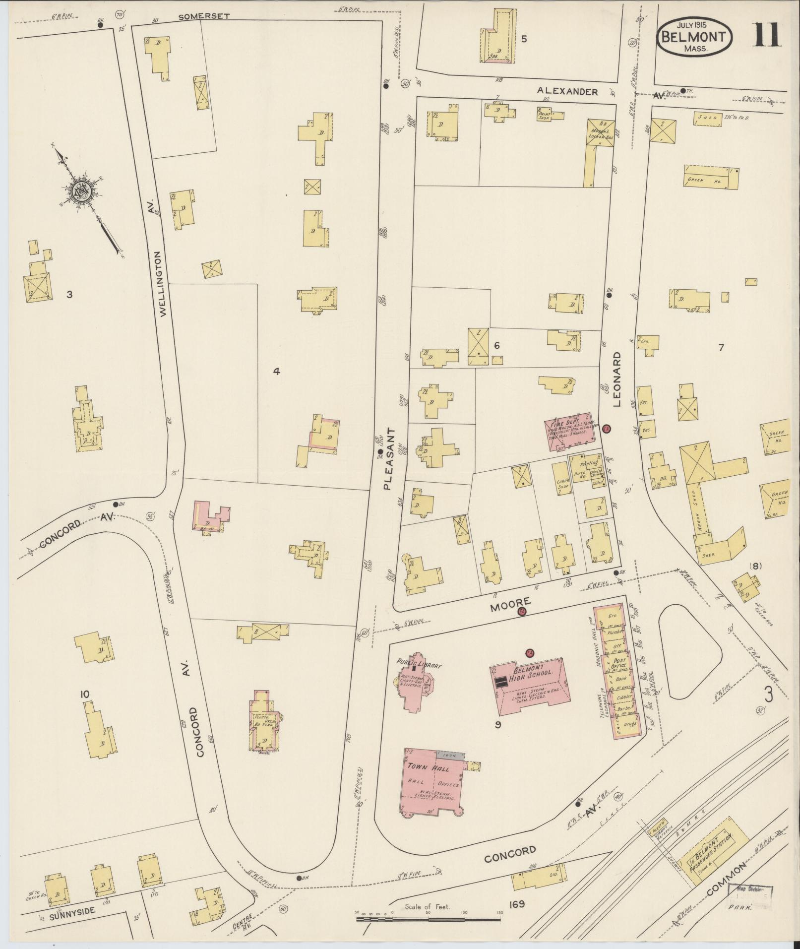 Sanborn Fire Insurance Map from Belmont, Middlesex County, Massachusetts (1915), Sheet #0011 - Complete Map Set gallery image, historic Sanborn map, vintage wall art, Massachusetts Massachusetts