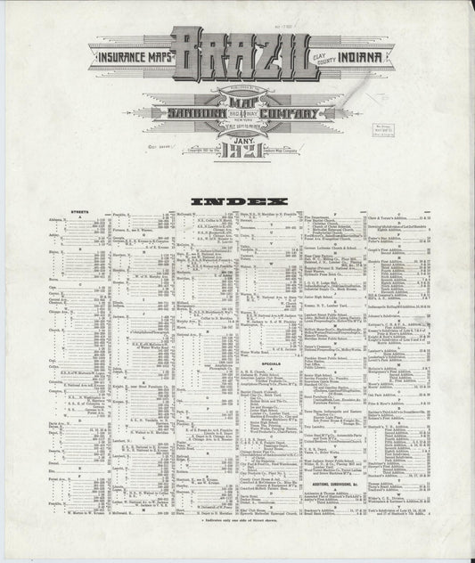 Sanborn Fire Insurance Map from Brazil, Clay County, Indiana (1921), Sheet #0001 - Historic Sanborn Fire Insurance Map Print, vintage old map wall art, antique decor, genealogy gift, Indiana Indiana map