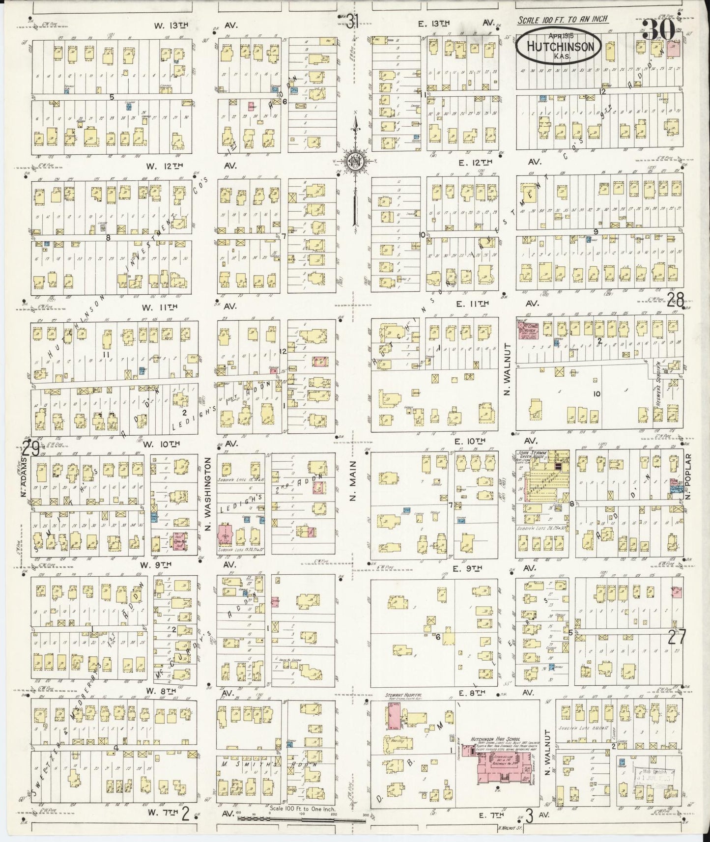 Sanborn Fire Insurance Map from Hutchinson, Reno County, Kansas (1915), Sheet #0031 - Complete Map Set gallery image, historic Sanborn map, vintage wall art, Kansas Kansas
