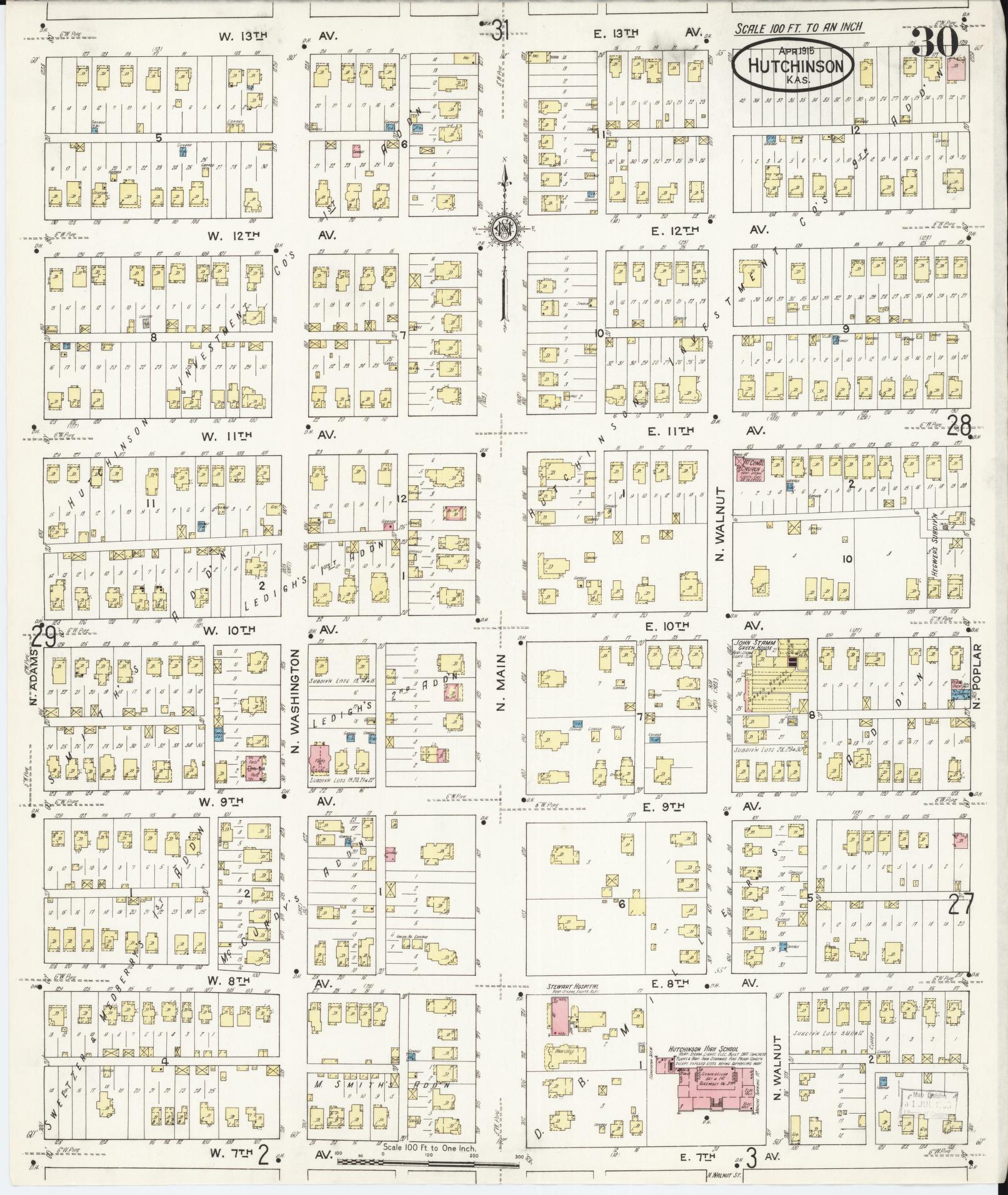 Sanborn Fire Insurance Map from Hutchinson, Reno County, Kansas (1915), Sheet #0031 - Complete Map Set gallery image, historic Sanborn map, vintage wall art, Kansas Kansas