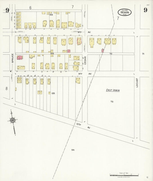 Sanborn Fire Insurance Map from Irwin, Westmoreland County, Pennsylvania (1925), Sheet #0009 - Historic Sanborn Fire Insurance Map Print, vintage old map wall art, antique decor, genealogy gift, Pennsylvania Pennsylvania map