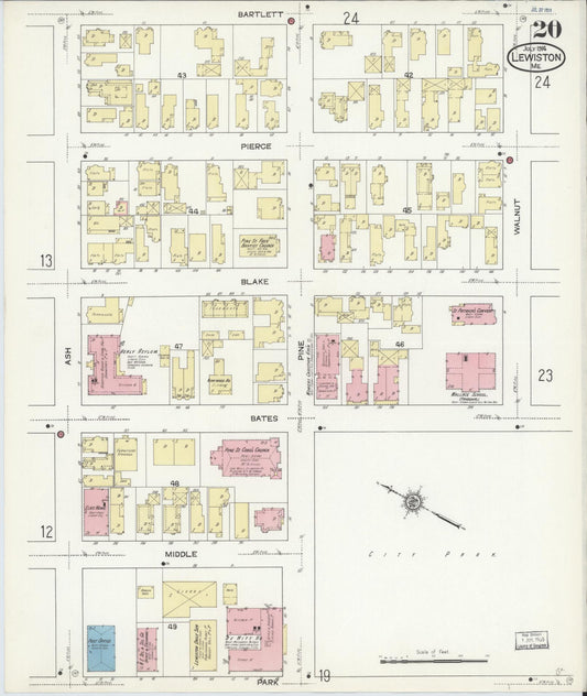 Sanborn Fire Insurance Map from Lewiston, Androscoggin County, Maine (1914), Sheet #0020 - Historic Sanborn Fire Insurance Map Print, vintage old map wall art, antique decor, genealogy gift, Maine Maine map