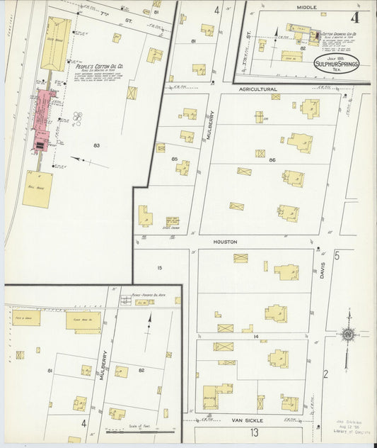 Sanborn Fire Insurance Map from Sulphur Springs, Hopkins County, Texas (1915), Sheet #0004 - Historic Sanborn Fire Insurance Map Print, vintage old map wall art, antique decor, genealogy gift, Texas Texas map