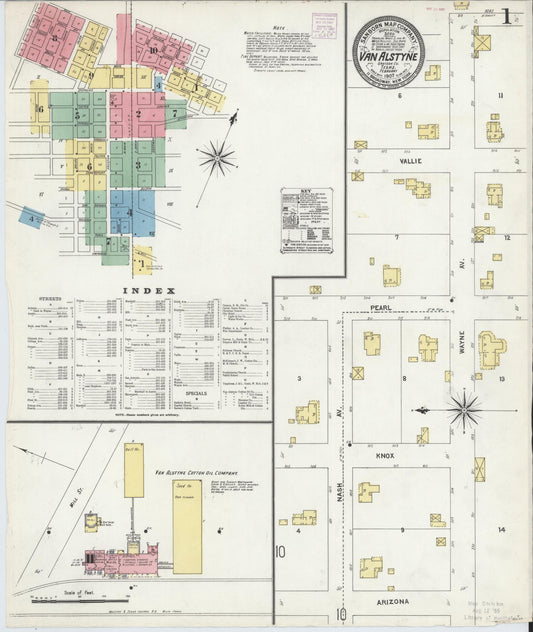 Sanborn Fire Insurance Map from Van Alstyne, Grayson County, Texas (1907), Sheet #0001 - Complete Map Set gallery image, historic Sanborn map, vintage wall art, Texas Texas