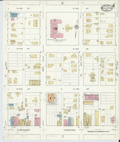 Sanborn Fire Insurance Map from Williston, Williams County, North Dakota (1916), Sheet #0004 - Complete Map Set gallery image, historic Sanborn map, vintage wall art, North Dakota North Dakota