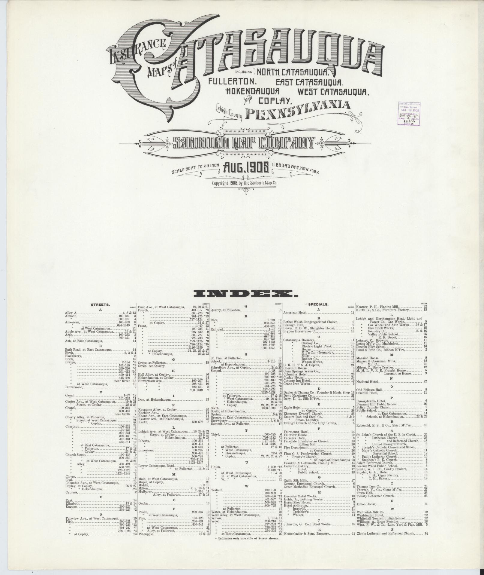 Sanborn Fire Insurance Map from Catasauqua, Lehigh County, Pennsylvania (1908), Sheet #0001 - Historic Sanborn Fire Insurance Map Print, vintage old map wall art, antique decor, genealogy gift, Pennsylvania Pennsylvania map