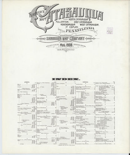 Sanborn Fire Insurance Map from Catasauqua, Lehigh County, Pennsylvania (1908), Sheet #0001 - Historic Sanborn Fire Insurance Map Print, vintage old map wall art, antique decor, genealogy gift, Pennsylvania Pennsylvania map