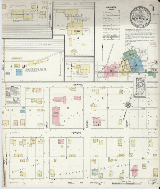 Sanborn Fire Insurance Map from New Haven, Allen County, Indiana (1914), Sheet #0001 - Historic Sanborn Fire Insurance Map Print, vintage old map wall art, antique decor, genealogy gift, Indiana Indiana map