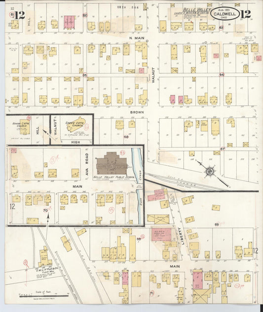 Sanborn Fire Insurance Map from Caldwell, Noble County, Ohio (1932), Sheet #0012 - Historic Sanborn Fire Insurance Map Print, vintage old map wall art, antique decor, genealogy gift, Ohio Ohio map