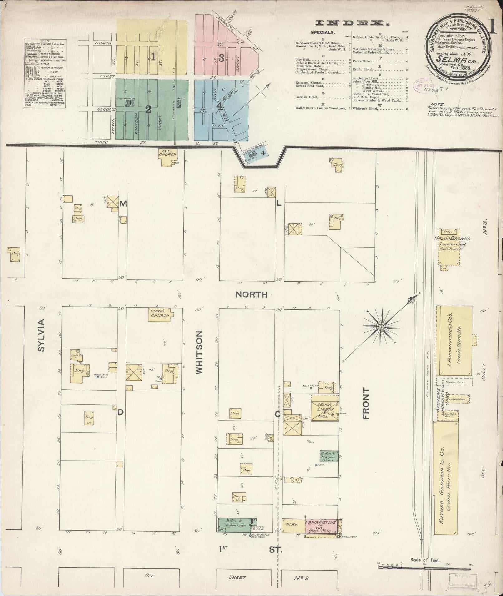 Sanborn Fire Insurance Map from Selma, Fresno County, California. (1888) – Historic Sanborn Fire Insurance Map Print
