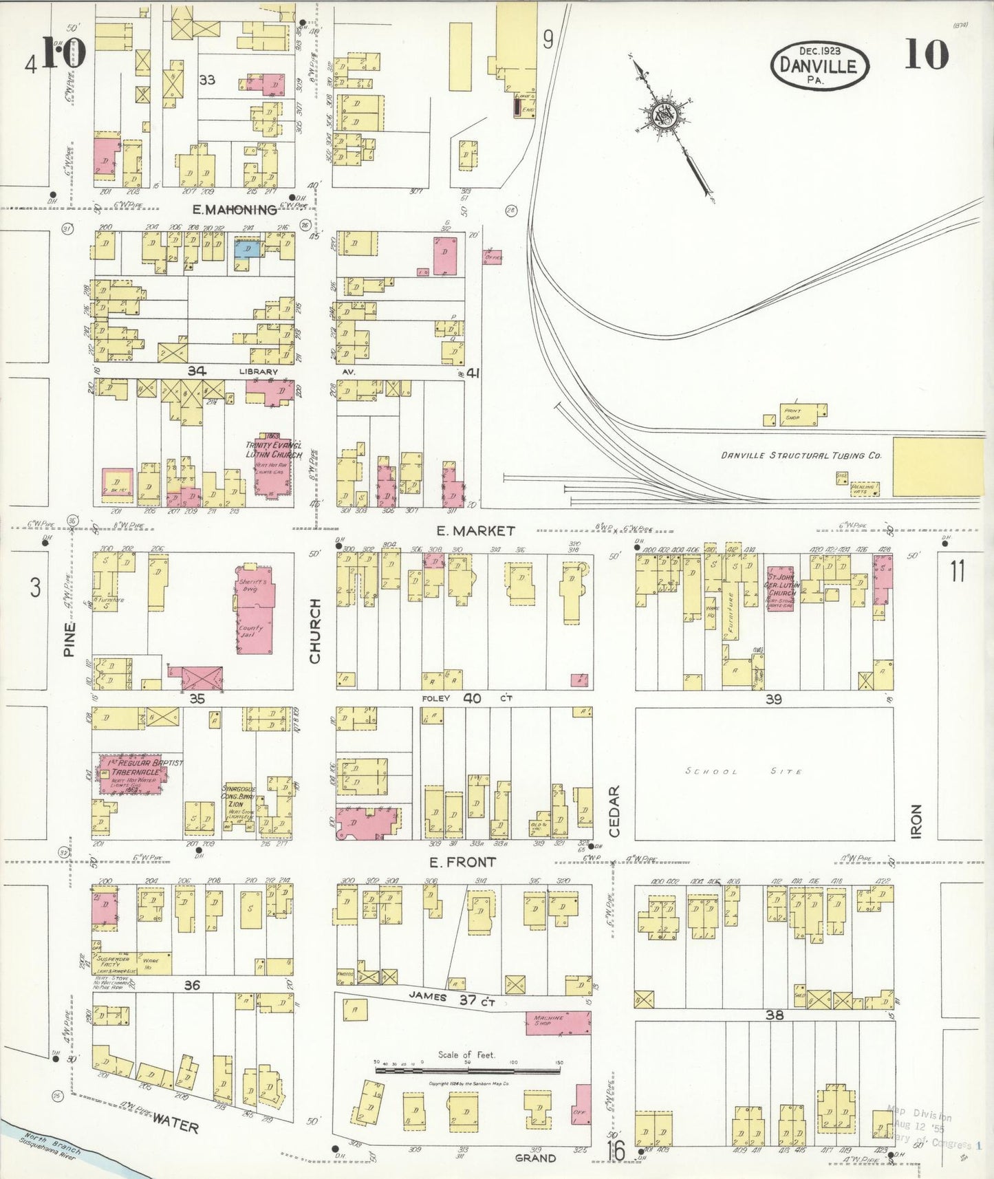 Sanborn Fire Insurance Map from Danville, Montour County, Pennsylvania (1923), Sheet #0010 - Historic Sanborn Fire Insurance Map Print, vintage old map wall art, antique decor, genealogy gift, Pennsylvania Pennsylvania map