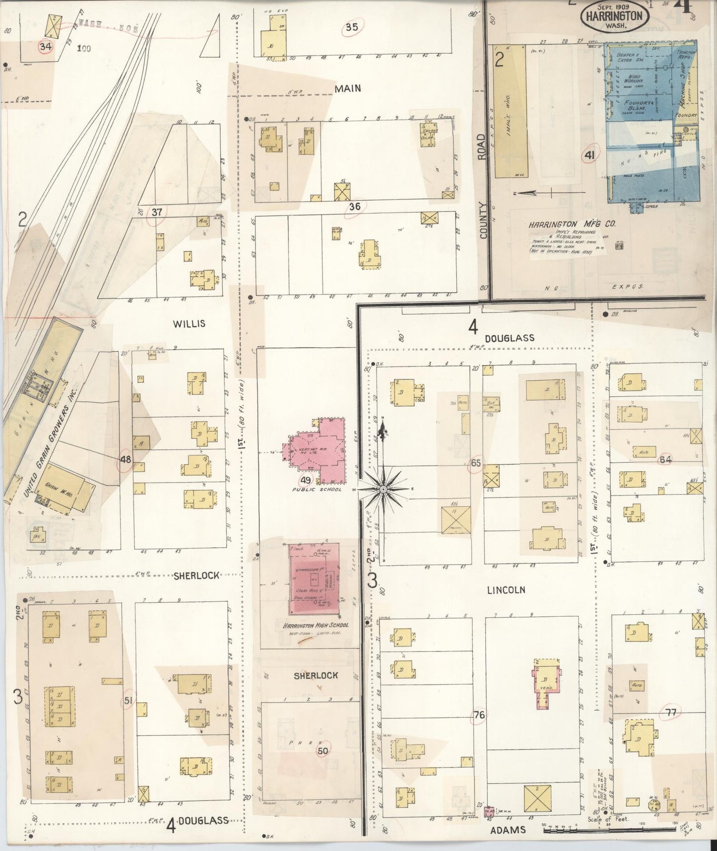 Sanborn Fire Insurance Map from Harrington, Lincoln County, Washington (1933), Sheet #0004 - Complete Map Set gallery image, historic Sanborn map, vintage wall art, Washington Washington