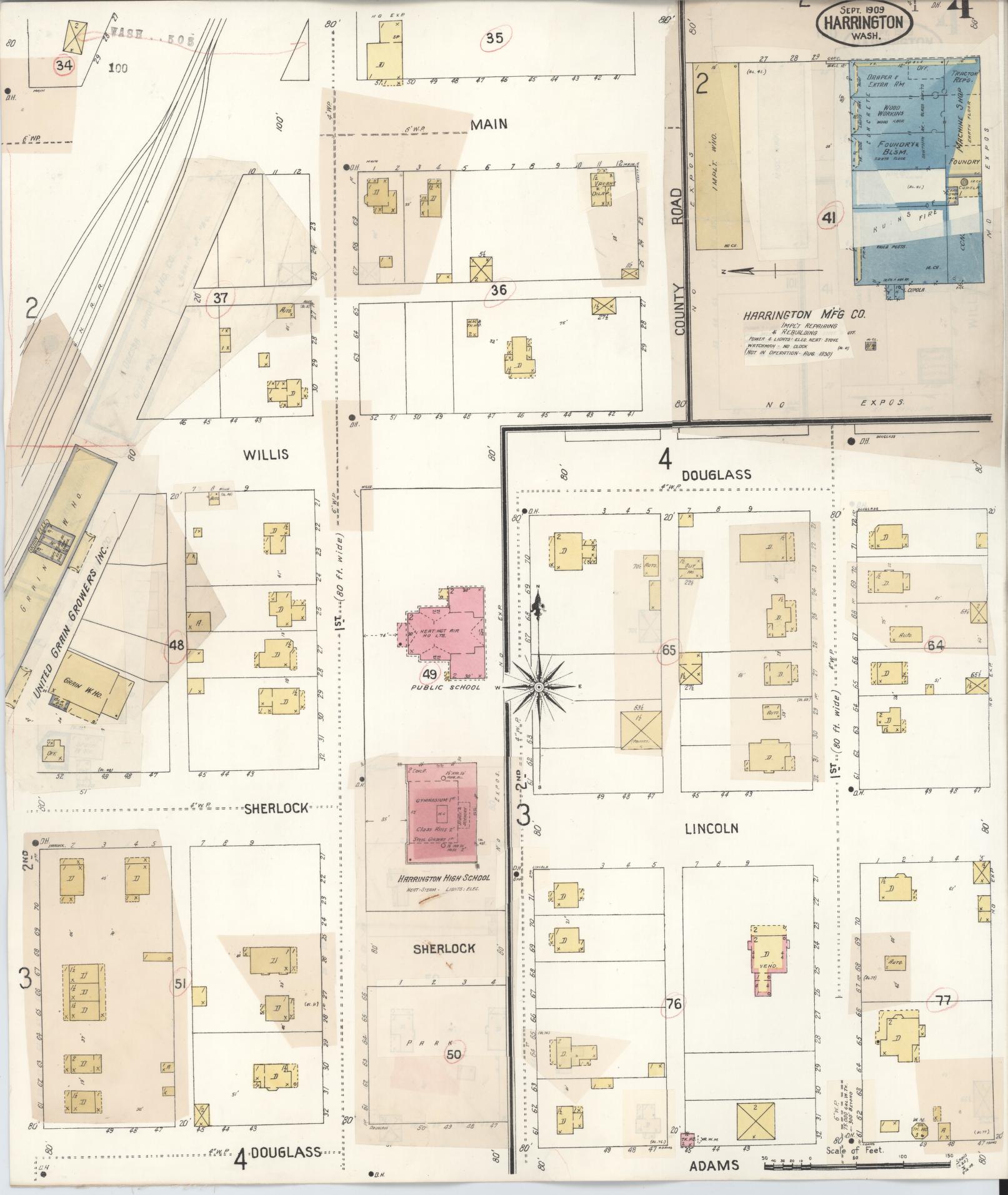Sanborn Fire Insurance Map from Harrington, Lincoln County, Washington (1933), Sheet #0004 - Complete Map Set gallery image, historic Sanborn map, vintage wall art, Washington Washington