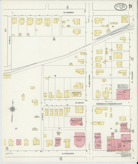 Sanborn Fire Insurance Map from Tyler, Smith County, Texas (1912), Sheet #0009 - Historic Sanborn Fire Insurance Map Print, vintage old map wall art, antique decor, genealogy gift, Texas Texas map