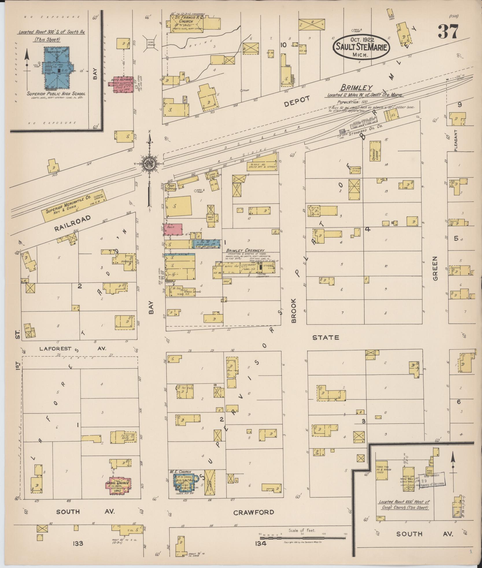 Sanborn Fire Insurance Map from Sault Sainte Marie, Chippewa County, Michigan (1922), Sheet #0037 - Complete Map Set gallery image, historic Sanborn map, vintage wall art, Michigan Michigan
