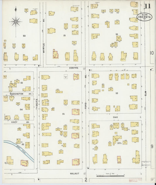 Sanborn Fire Insurance Map from Oneonta, Otsego County, New York (1898), Sheet #0011 - Historic Sanborn Fire Insurance Map Print, vintage old map wall art, antique decor, genealogy gift, New York New York map