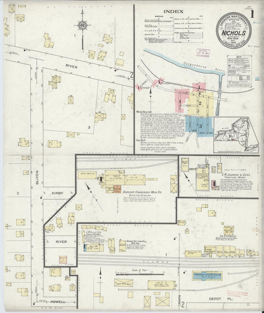 Sanborn Fire Insurance Map from Nichols, Tioga County, New York (1914), Sheet #0001 - Historic Sanborn Fire Insurance Map Print, vintage old map wall art, antique decor, genealogy gift, New York New York map