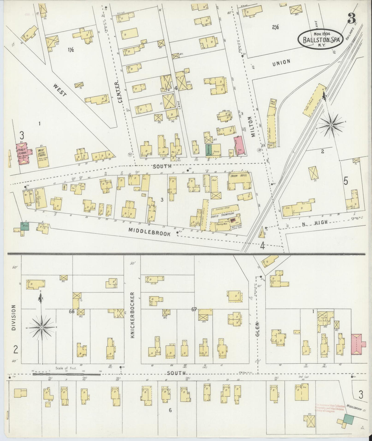 Sanborn Fire Insurance Map from Ballston Spa, Saratoga County, New York (1904), Sheet #0003 - Historic Sanborn Fire Insurance Map Print, vintage old map wall art, antique decor, genealogy gift, New York New York map