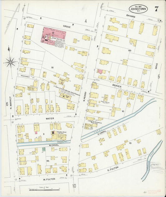 Sanborn Fire Insurance Map from Johnstown, Fulton County, New York (1907), Sheet #0007 - Historic Sanborn Fire Insurance Map Print, vintage old map wall art, antique decor, genealogy gift, New York New York map