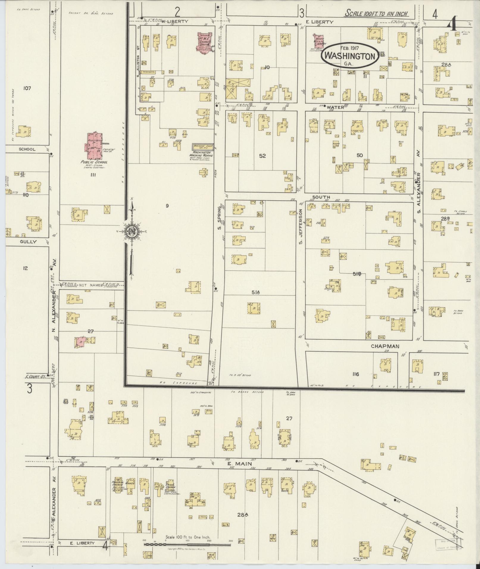 Sanborn Fire Insurance Map from Washington, Wilkes County, Georgia (1917), Sheet #0004 - Historic Sanborn Fire Insurance Map Print, vintage old map wall art, antique decor, genealogy gift, Georgia Georgia map