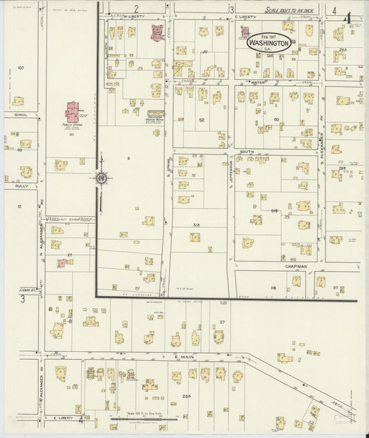 Sanborn Fire Insurance Map from Washington, Wilkes County, Georgia (1917), Sheet #0004 - Historic Sanborn Fire Insurance Map Print, vintage old map wall art, antique decor, genealogy gift, Georgia Georgia map