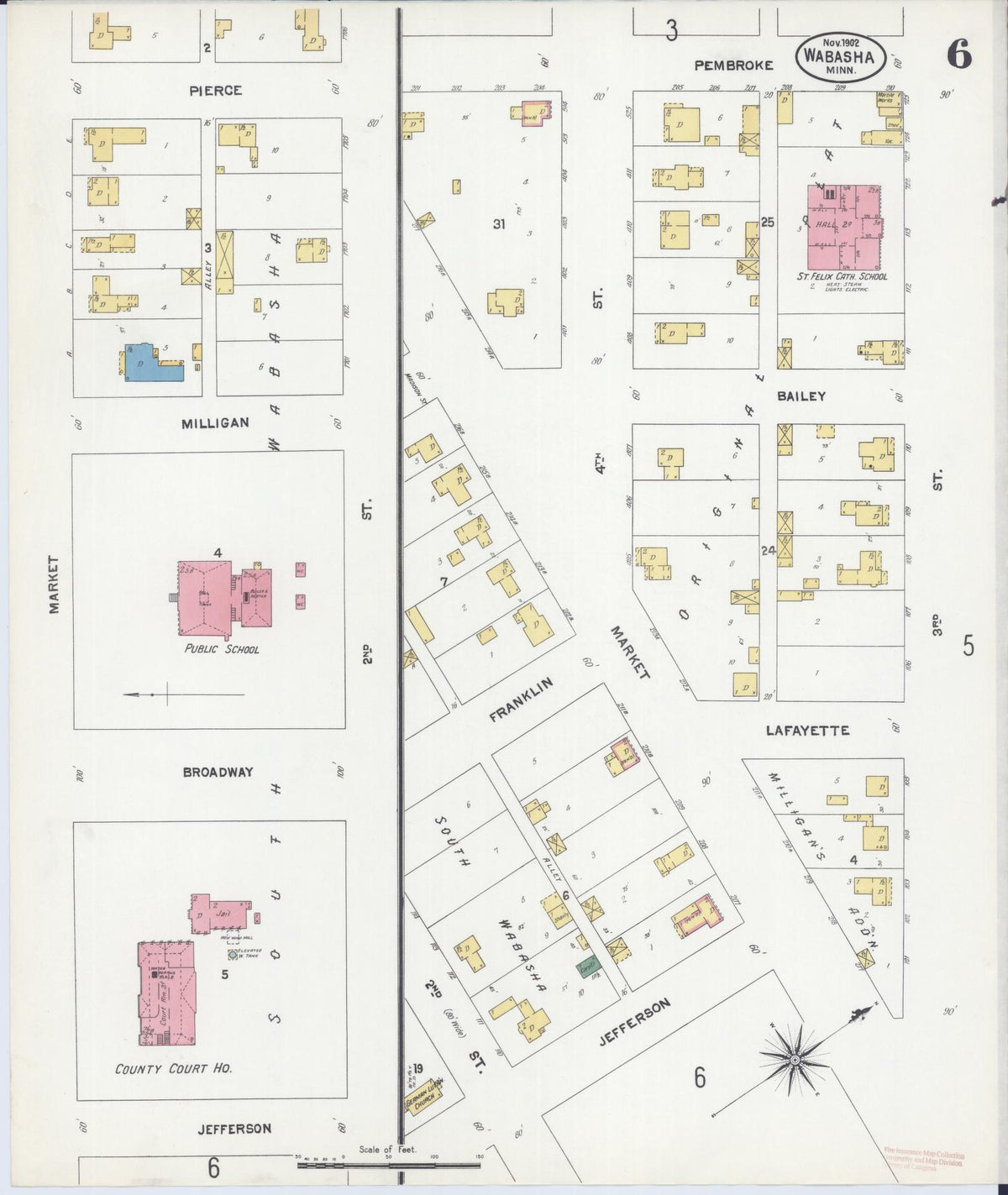 Sanborn Fire Insurance Map from Wabasha, Wabasha County, Minnesota (1902), Sheet #0006 - Historic Sanborn Fire Insurance Map Print, vintage old map wall art, antique decor, genealogy gift, Minnesota Minnesota map