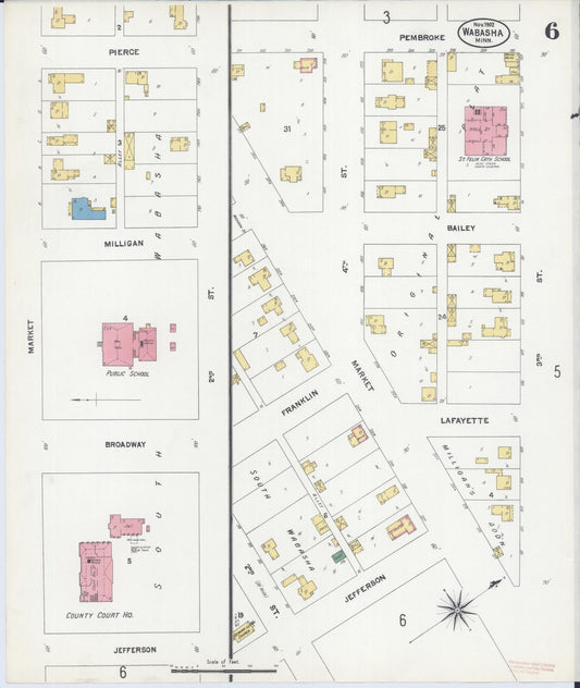 Sanborn Fire Insurance Map from Wabasha, Wabasha County, Minnesota (1902), Sheet #0006 - Historic Sanborn Fire Insurance Map Print, vintage old map wall art, antique decor, genealogy gift, Minnesota Minnesota map