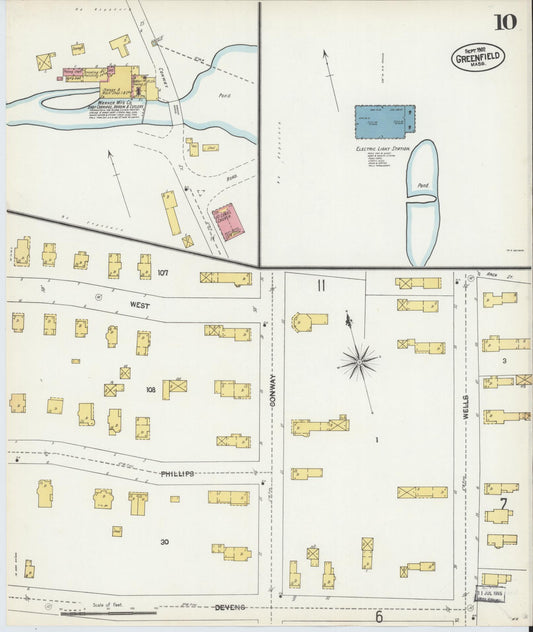 Sanborn Fire Insurance Map from Greenfield, Franklin County, Massachusetts (1902), Sheet #0010 - Historic Sanborn Fire Insurance Map Print, vintage old map wall art, antique decor, genealogy gift, Massachusetts Massachusetts map