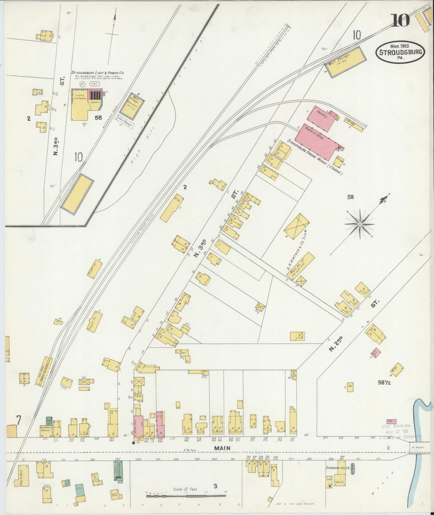 Sanborn Fire Insurance Map from Stroudsburg, Monroe County, Pennsylvania (1905), Sheet #0010 - Historic Sanborn Fire Insurance Map Print, vintage old map wall art, antique decor, genealogy gift, Pennsylvania Pennsylvania map