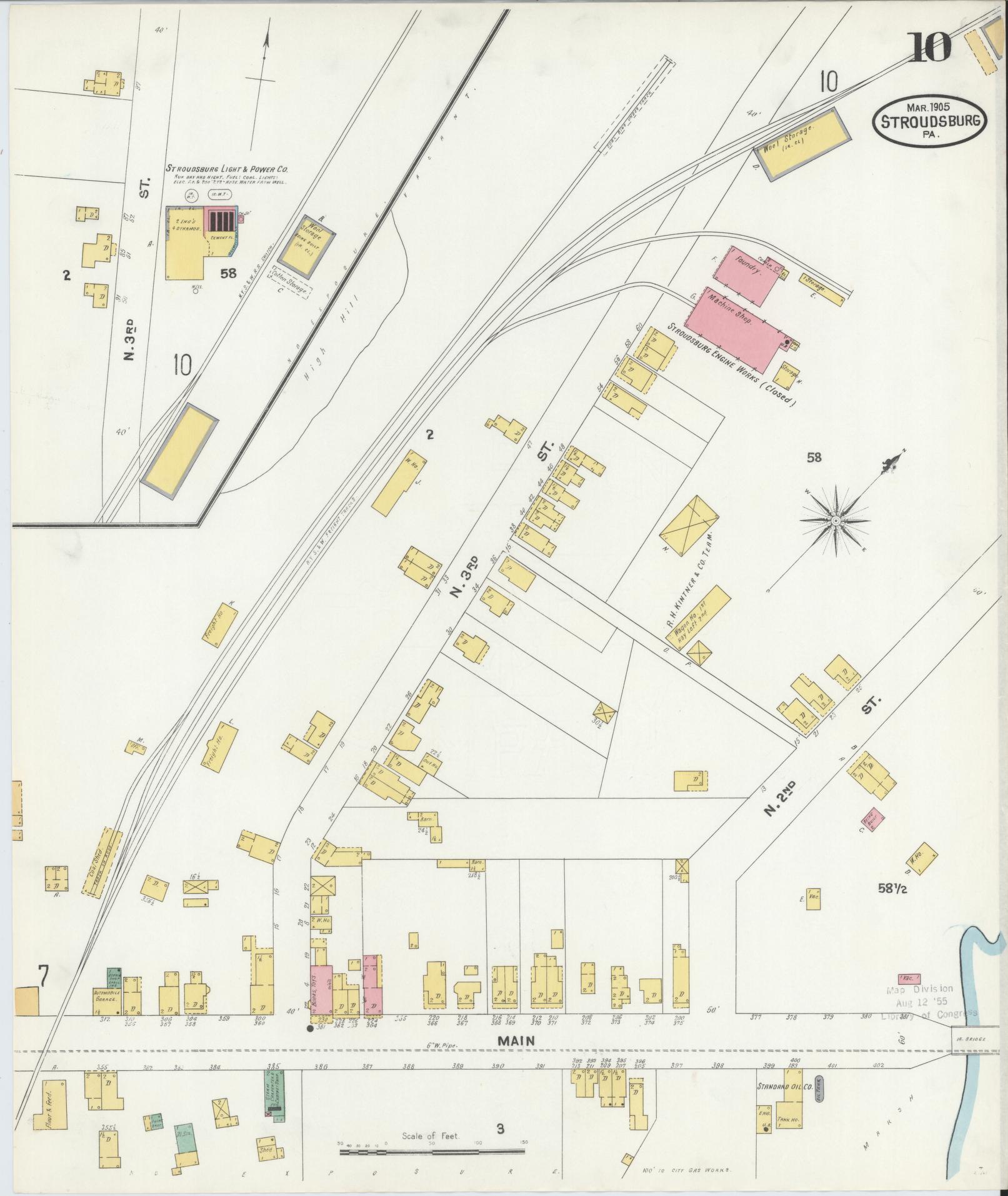 Sanborn Fire Insurance Map from Stroudsburg, Monroe County, Pennsylvania (1905), Sheet #0010 - Historic Sanborn Fire Insurance Map Print, vintage old map wall art, antique decor, genealogy gift, Pennsylvania Pennsylvania map