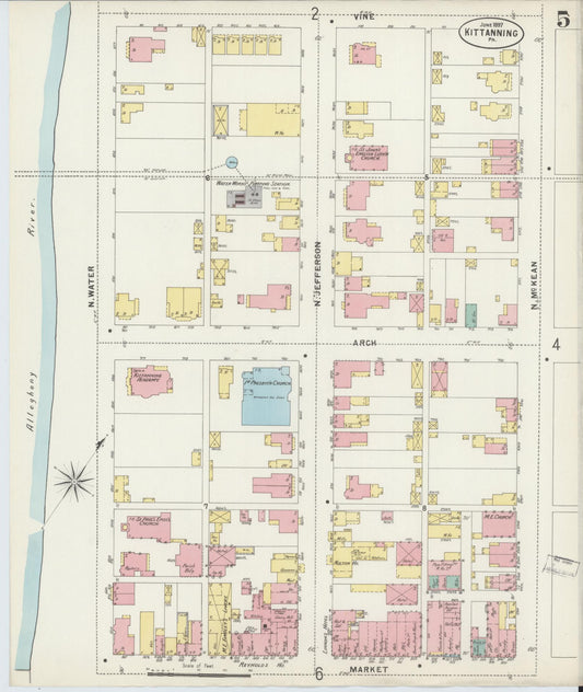 Sanborn Fire Insurance Map from Kittanning, Armstrong County, Pennsylvania (1897), Sheet #0005 - Historic Sanborn Fire Insurance Map Print, vintage old map wall art, antique decor, genealogy gift, Pennsylvania Pennsylvania map