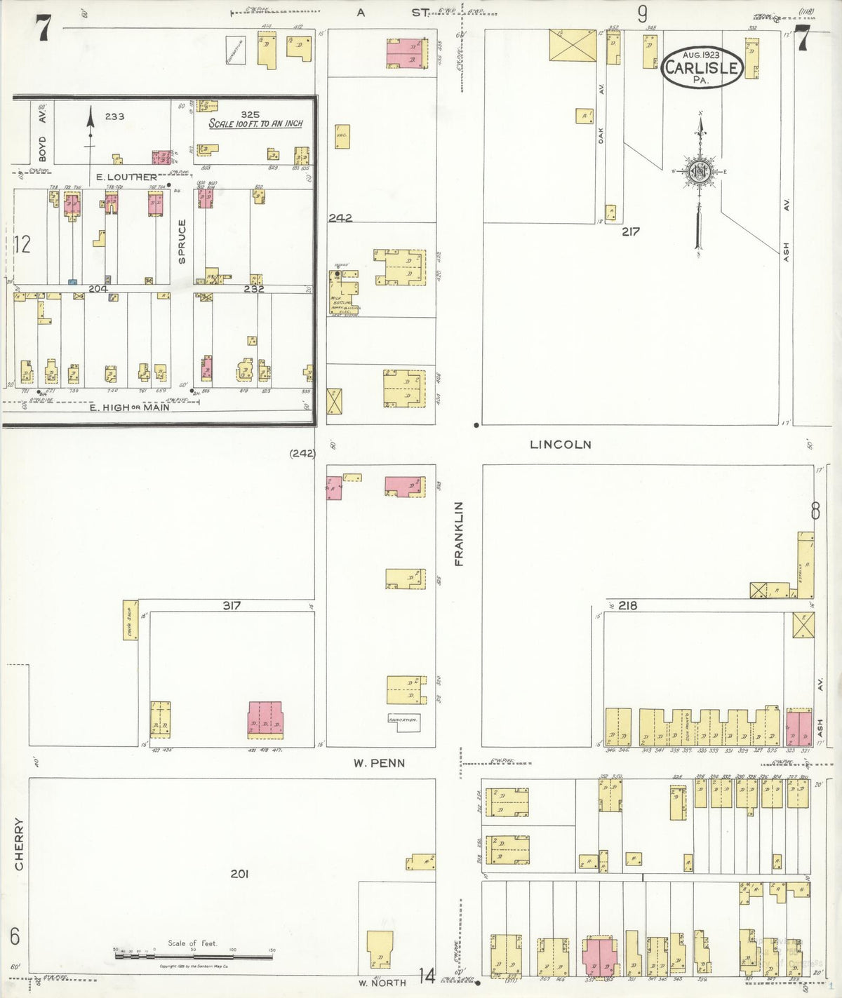 Sanborn Fire Insurance Map from Carlisle, Cumberland County, Pennsylvania (1923), Sheet #0007 - Complete Map Set gallery image, historic Sanborn map, vintage wall art, Pennsylvania Pennsylvania