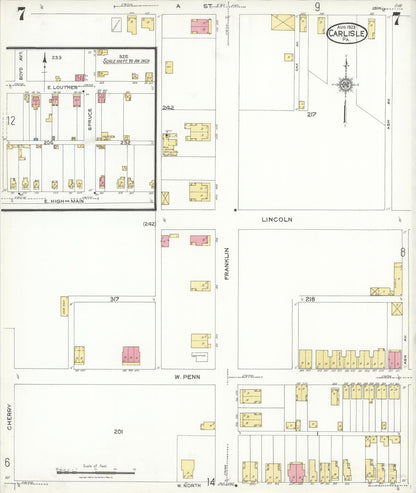 Sanborn Fire Insurance Map from Carlisle, Cumberland County, Pennsylvania (1923), Sheet #0007 - Complete Map Set gallery image, historic Sanborn map, vintage wall art, Pennsylvania Pennsylvania