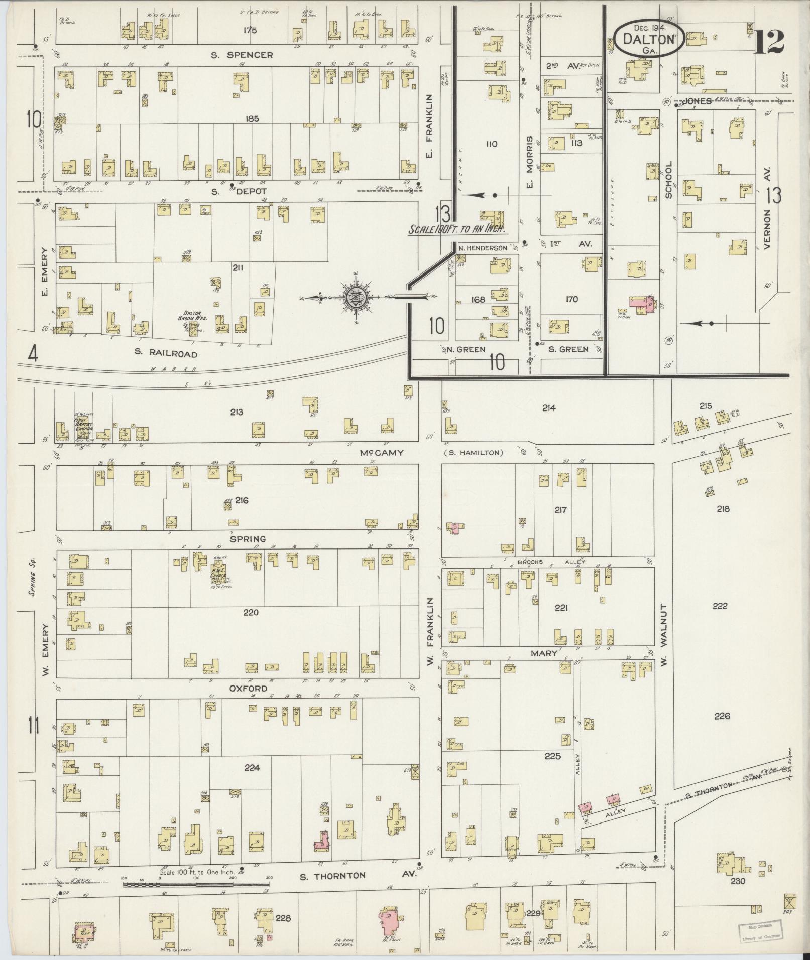 Sanborn Fire Insurance Map from Dalton, Whitfield County, Georgia (1914), Sheet #0012 - Complete Map Set gallery image, historic Sanborn map, vintage wall art, Georgia Georgia