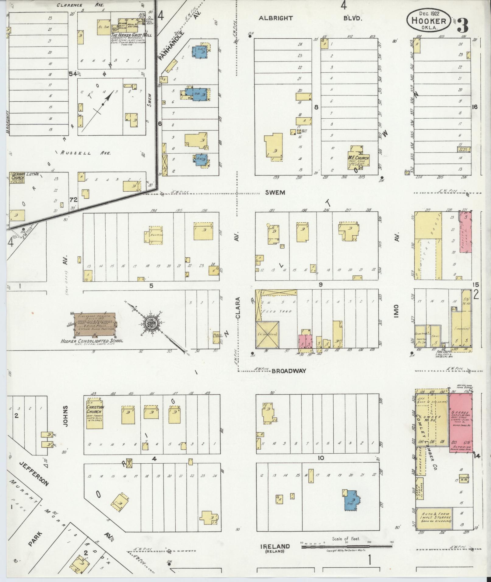 Sanborn Fire Insurance Map from Hooker, Texas County, Oklahoma (1922), Sheet #0003 - Historic Sanborn Fire Insurance Map Print, vintage old map wall art, antique decor, genealogy gift, Oklahoma Oklahoma map