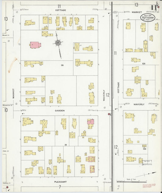 Sanborn Fire Insurance Map from Potsdam, St. Lawrence County, New York (1910), Sheet #0011 - Historic Sanborn Fire Insurance Map Print, vintage old map wall art, antique decor, genealogy gift, New York New York map
