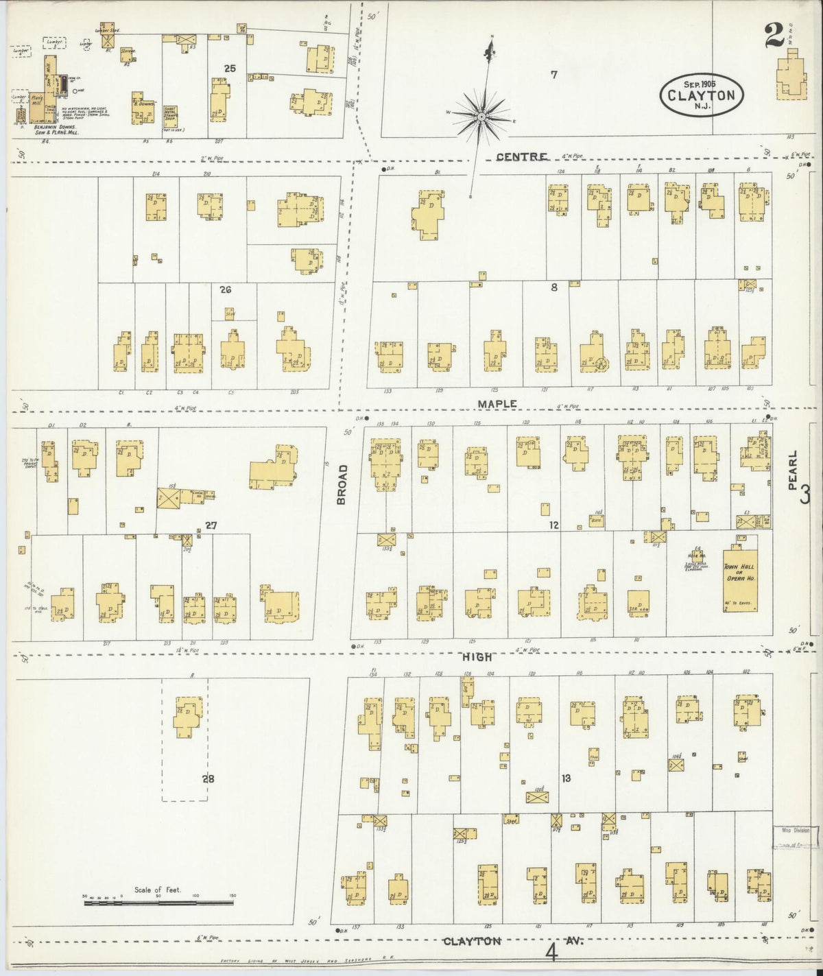 Sanborn Fire Insurance Map from Clayton, Gloucester County, New Jersey (1905), Sheet #0002 - Complete Map Set gallery image, historic Sanborn map, vintage wall art, New Jersey New Jersey