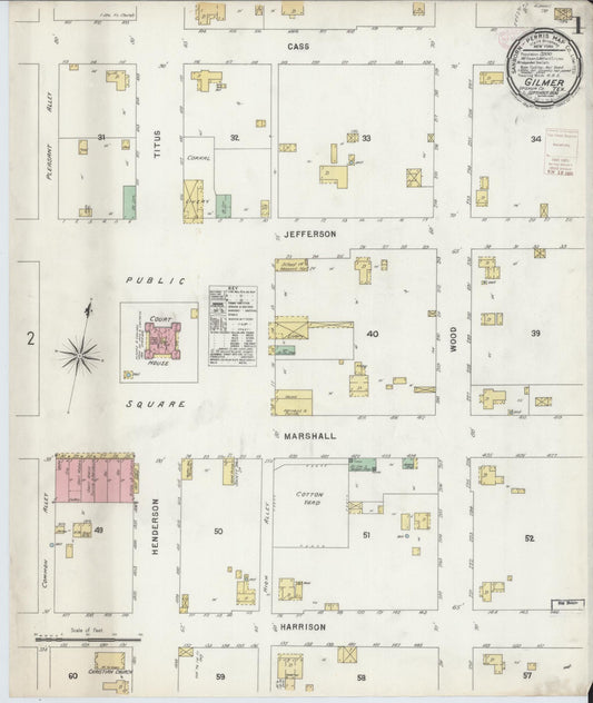Sanborn Fire Insurance Map from Gilmer, Upshur County, Texas (1896), Sheet #0001 - Historic Sanborn Fire Insurance Map Print, vintage old map wall art, antique decor, genealogy gift, Texas Texas map