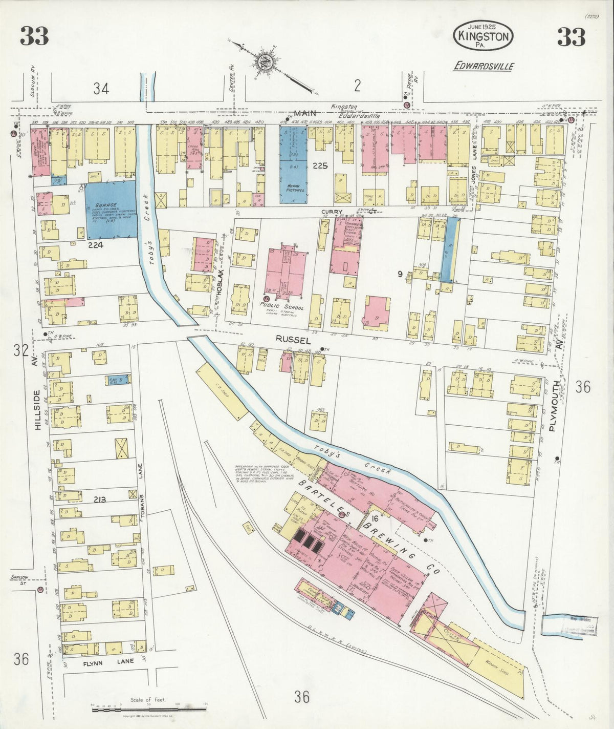 Sanborn Fire Insurance Map from Kingston, Luzerne County, Pennsylvania (1925), Sheet #0033 - Historic Sanborn Fire Insurance Map Print, vintage old map wall art, antique decor, genealogy gift, Pennsylvania Pennsylvania map