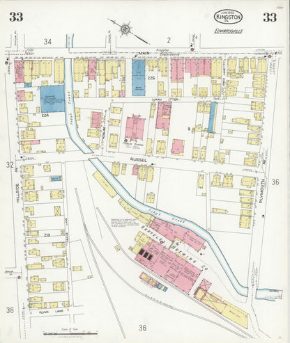 Sanborn Fire Insurance Map from Kingston, Luzerne County, Pennsylvania (1925), Sheet #0033 - Historic Sanborn Fire Insurance Map Print, vintage old map wall art, antique decor, genealogy gift, Pennsylvania Pennsylvania map